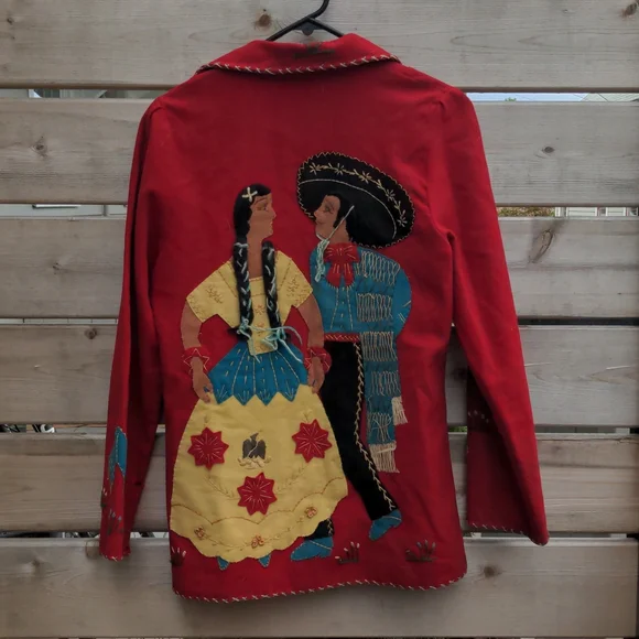 Handmade embroidered vintage wool blazer from Mexico. 40s/50s - Picture 2 of 10